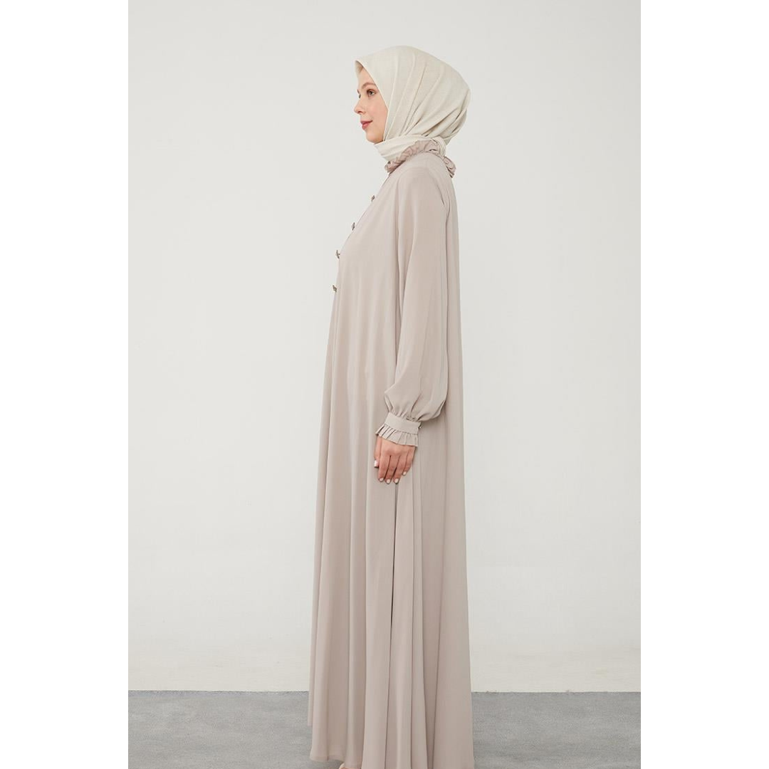 Modest Abaya with Frill Collar - Elegant Islamic Clothing for Women