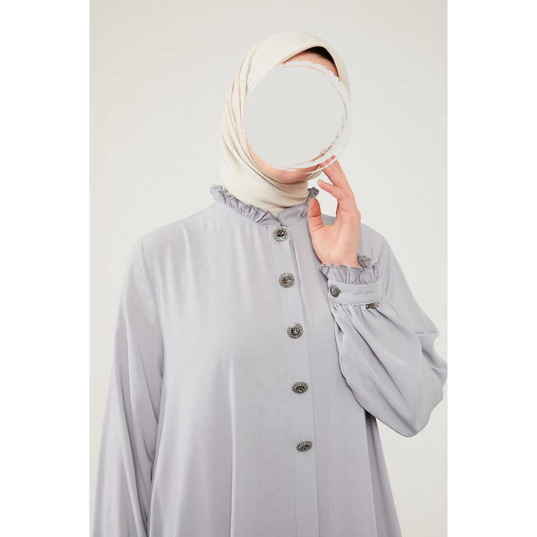 Modest Abaya with Frill Collar - Elegant Islamic Clothing for Women