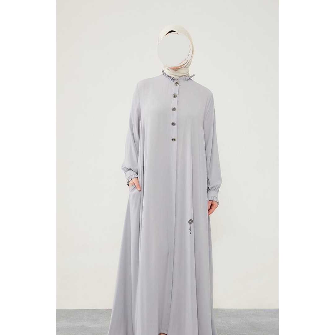 Modest Abaya with Frill Collar - Elegant Islamic Clothing for Women