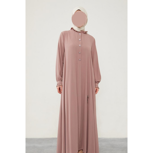 Modest Abaya with Frill Collar - Elegant Islamic Clothing for Women