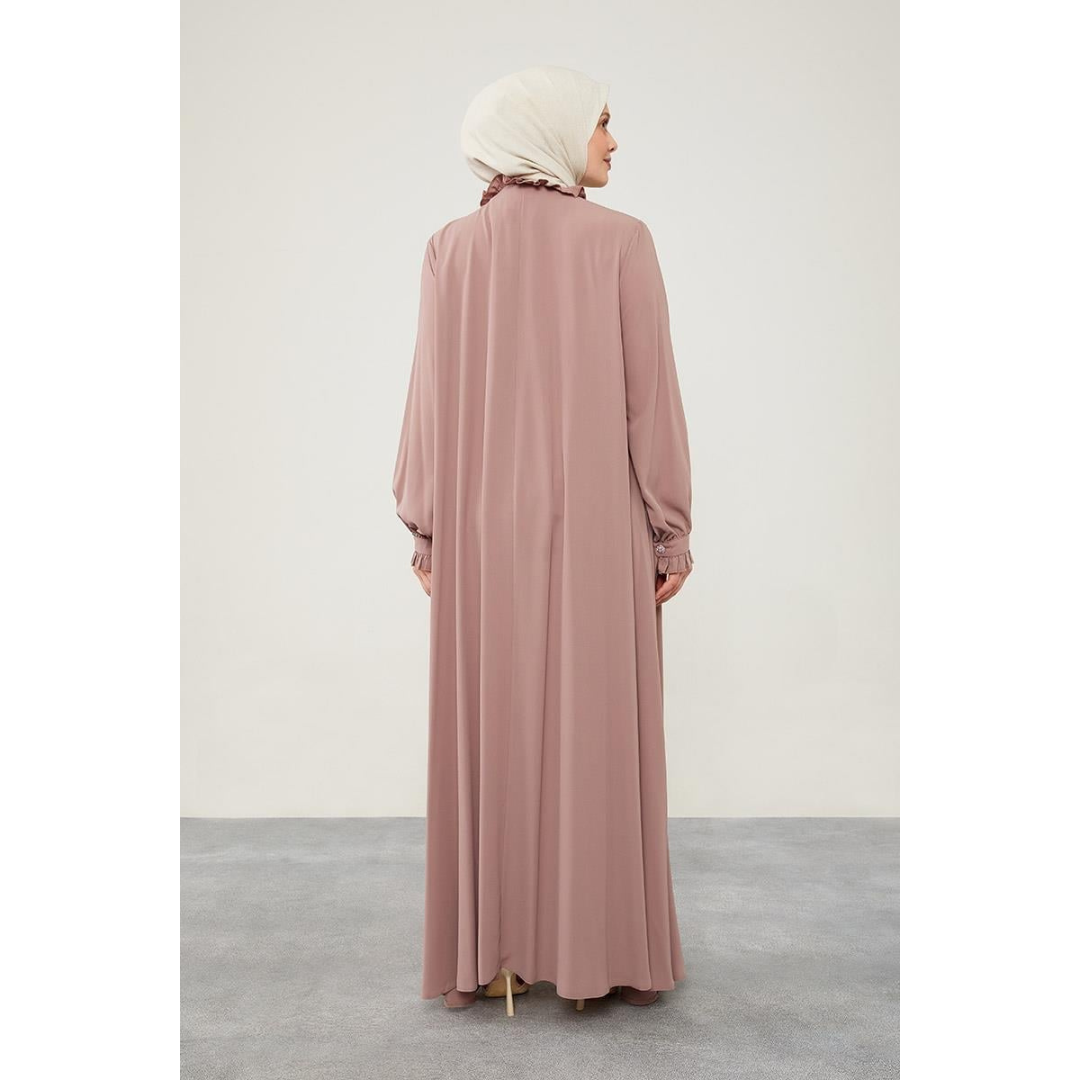 Modest Abaya with Frill Collar - Elegant Islamic Clothing for Women