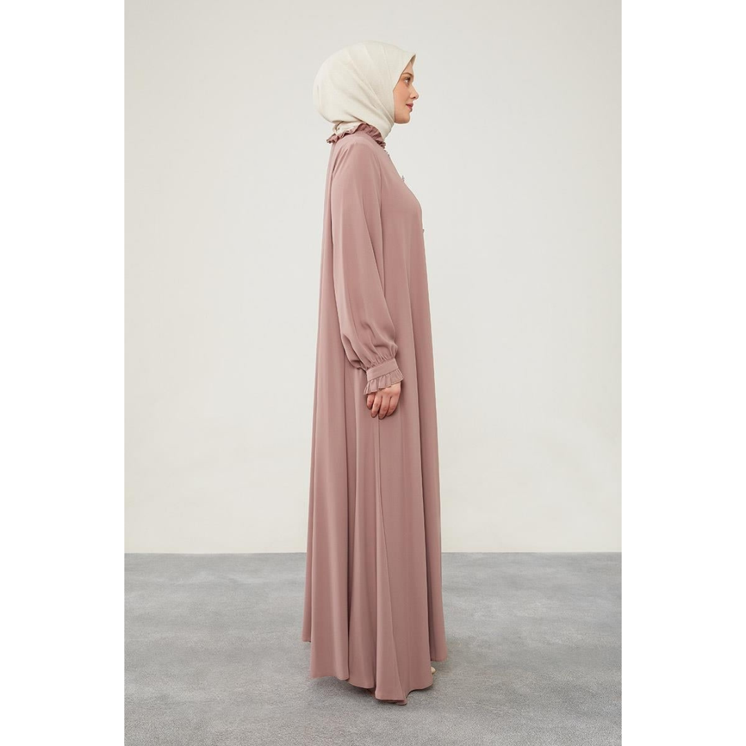 Modest Abaya with Frill Collar - Elegant Islamic Clothing for Women