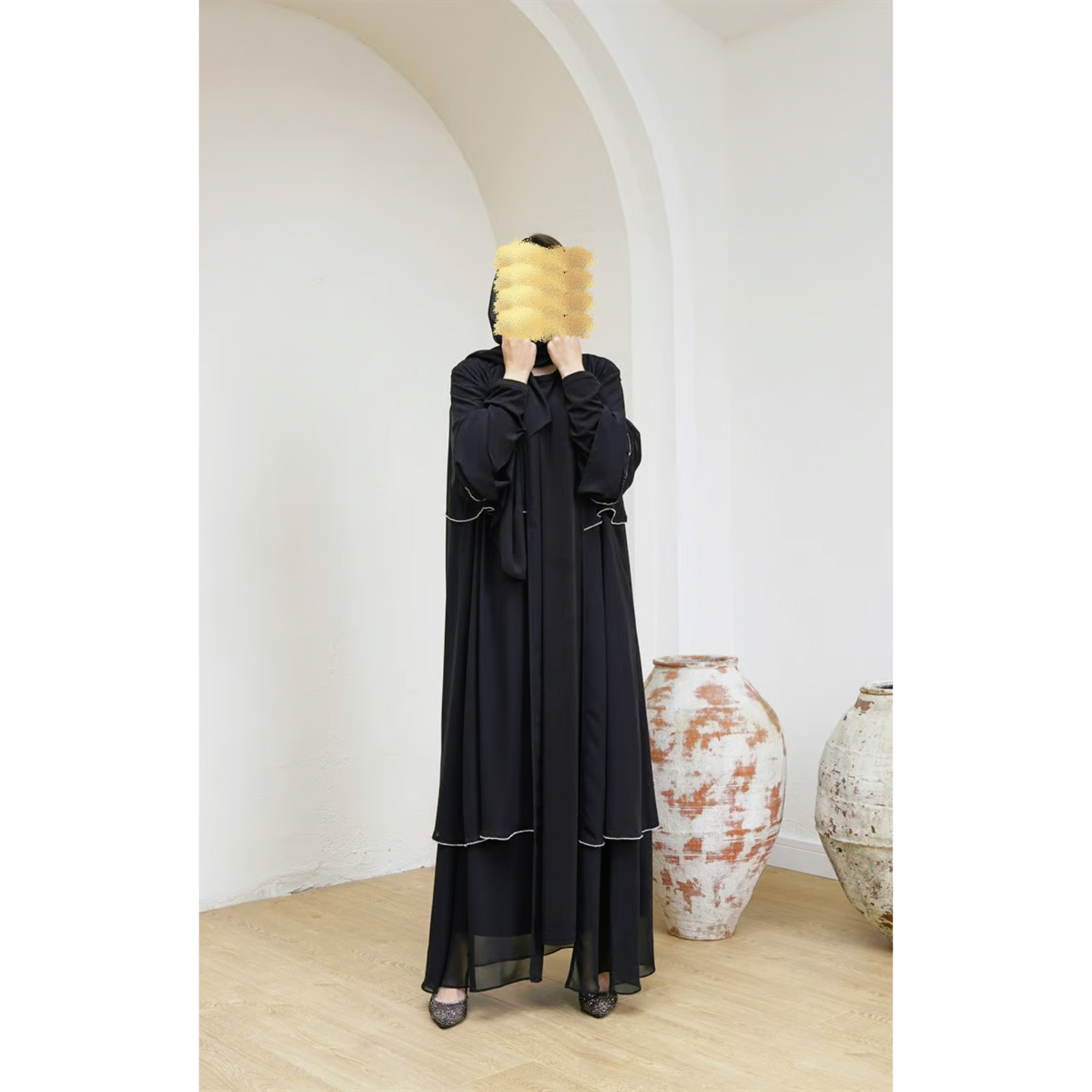 Double Chiffon Abaya Black