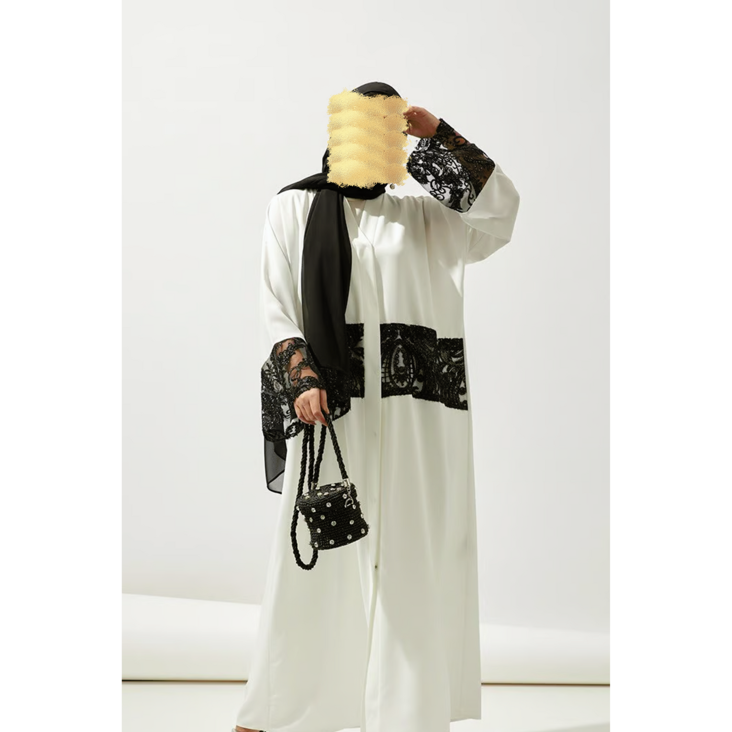 Black Laced White Abaya