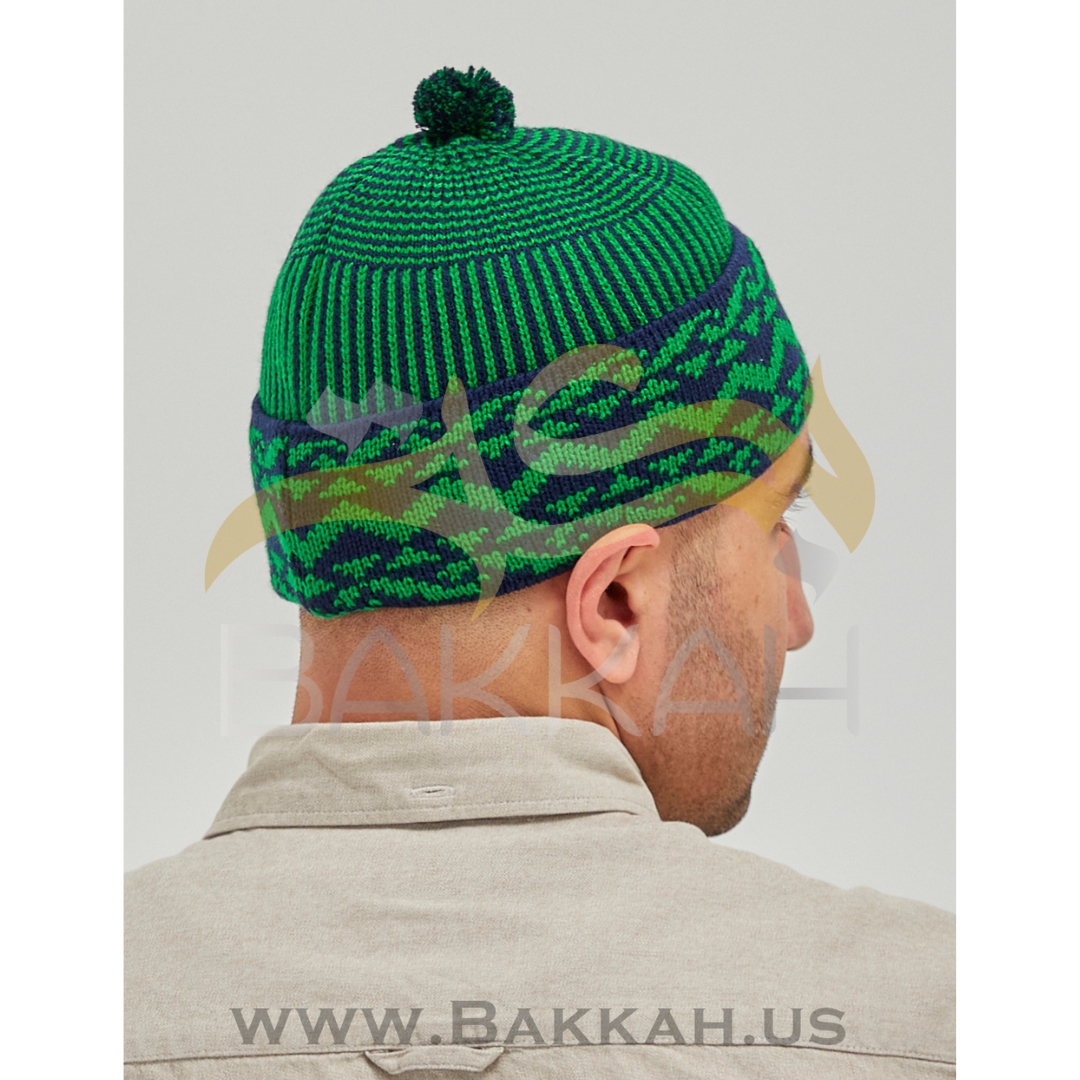 Green and Navy Blue Pattern Winter Hat