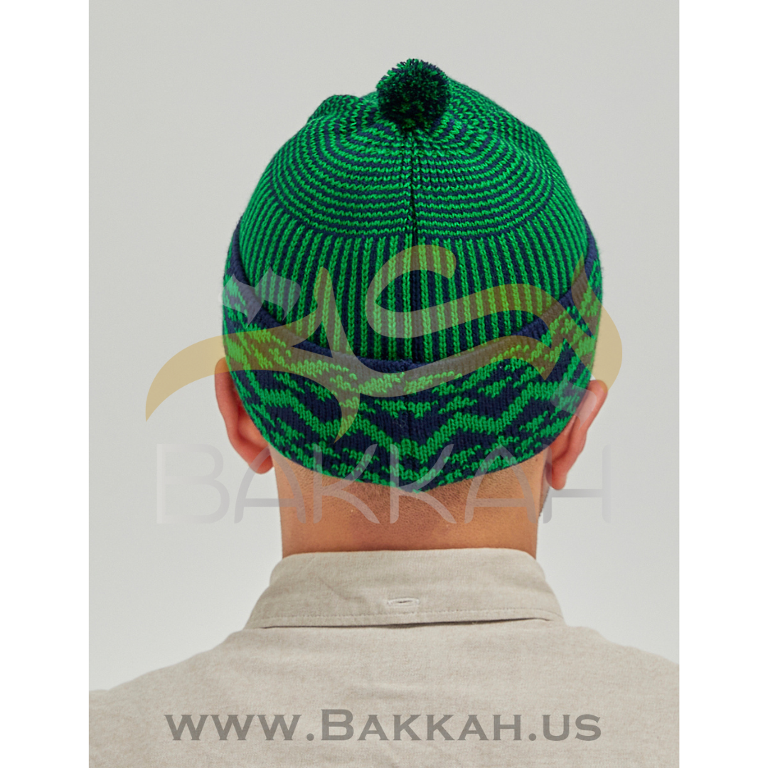 Green and Navy Blue Pattern Winter Hat