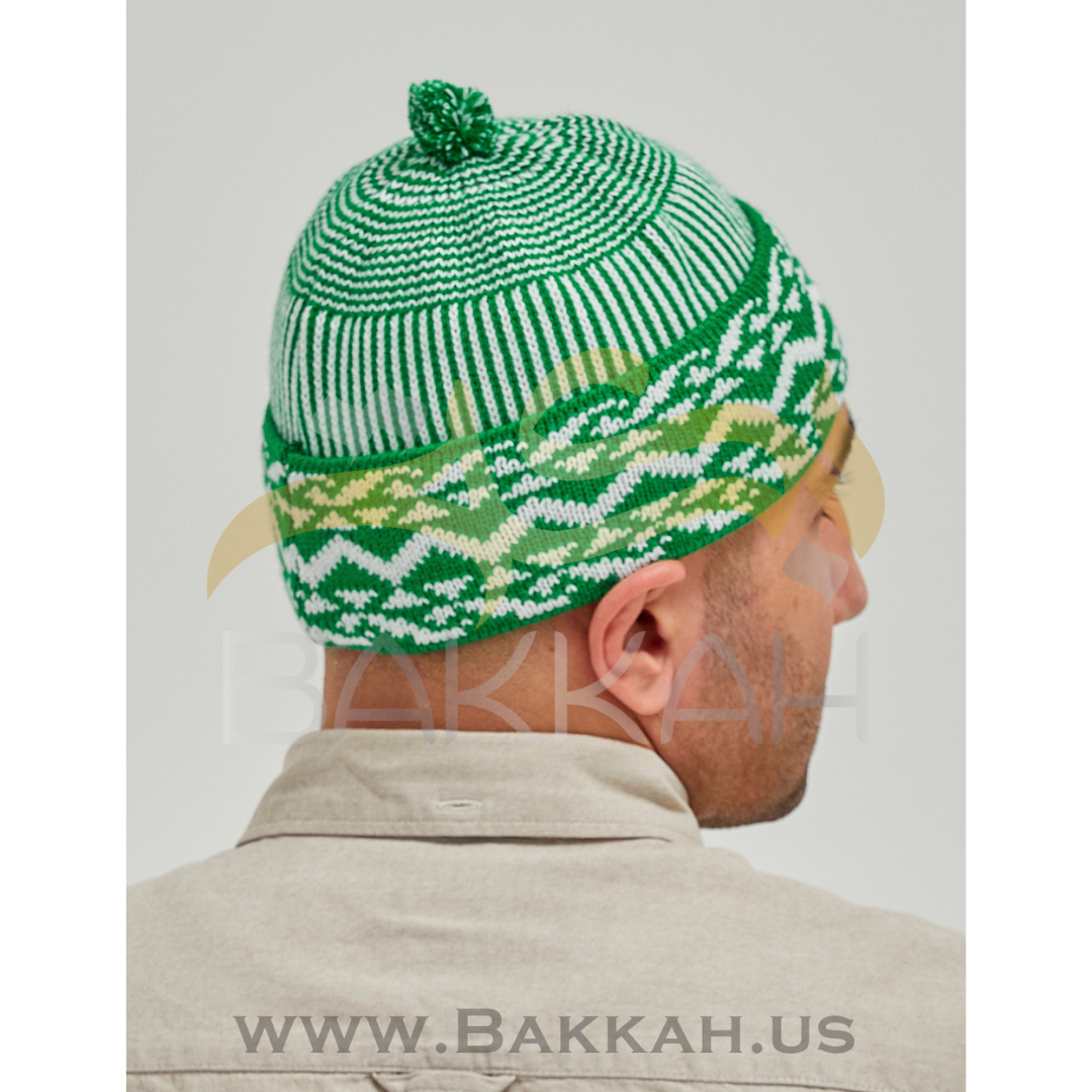 White and Green Pattern Winter Hat