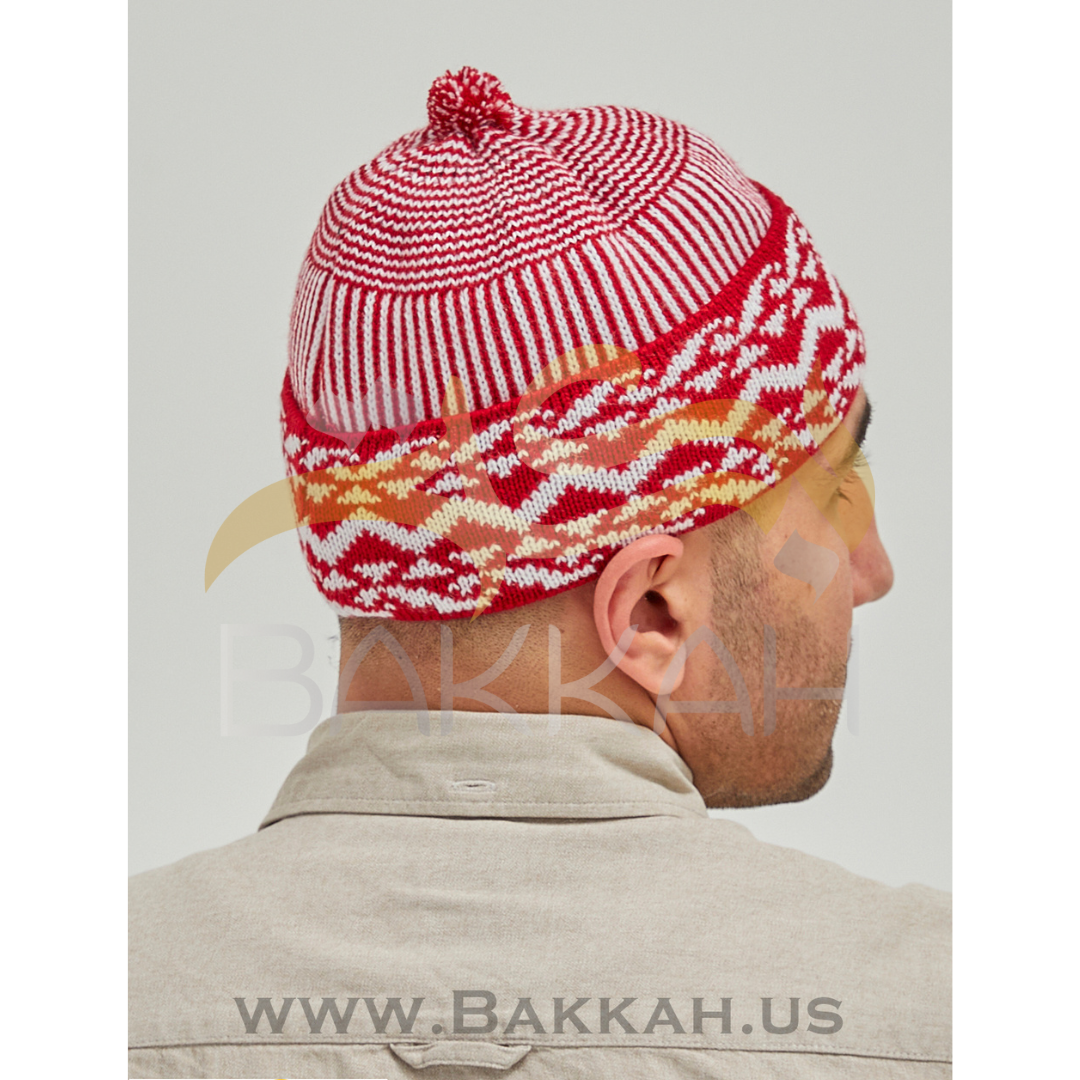 White and Red Pattern Winter Hat