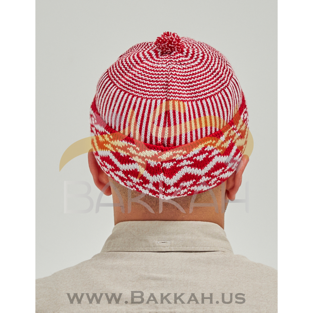 White and Red Pattern Winter Hat