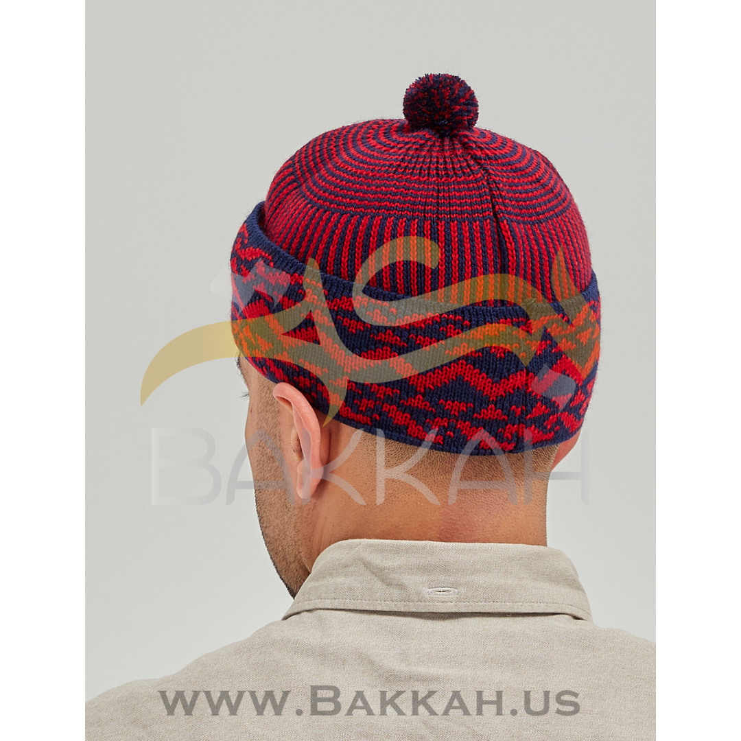 Navy Blue and Red Pattern Winter Hat