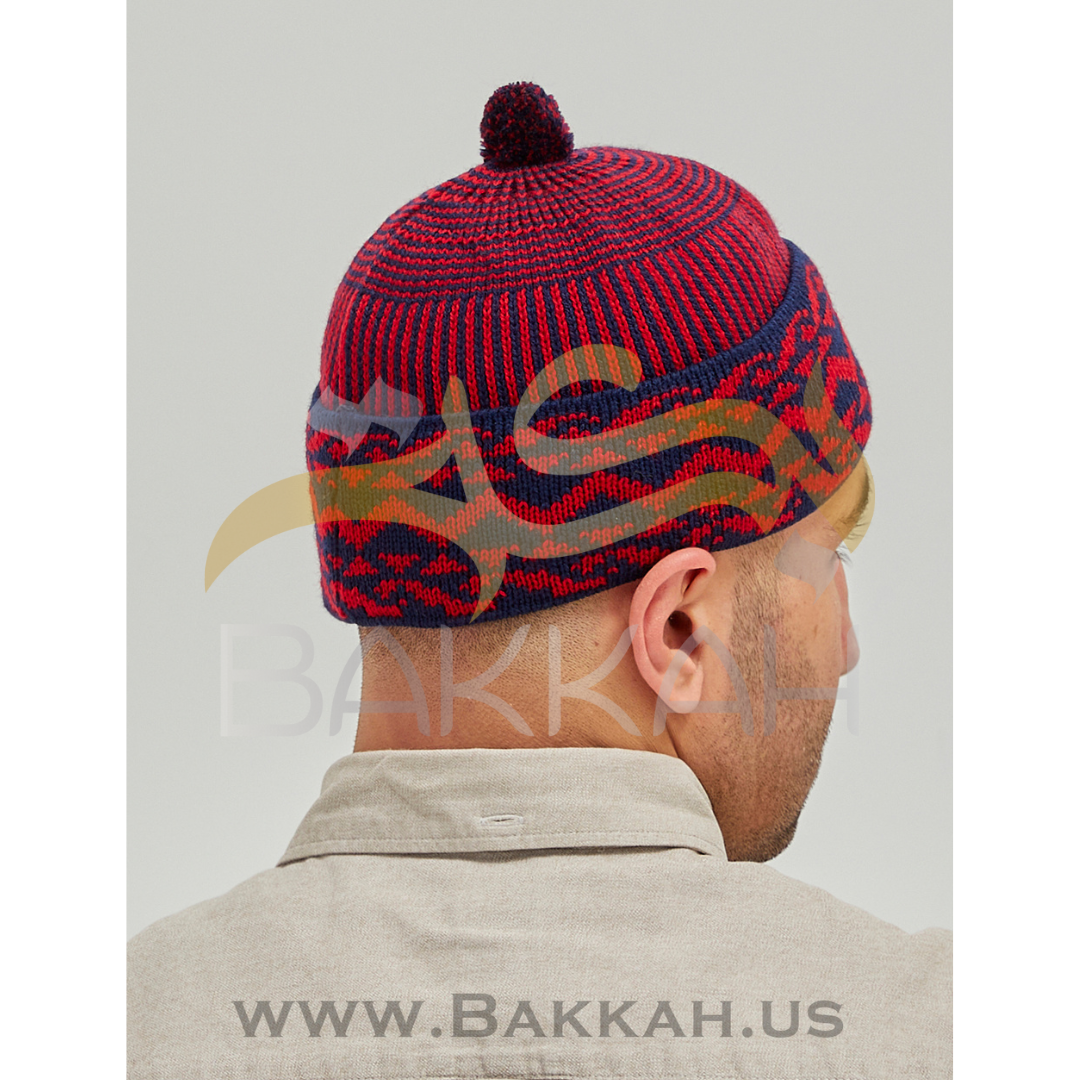 Navy Blue and Red Pattern Winter Hat