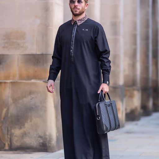 Billionaire Black Thobe - Elegant Designer Muslim Wear from London