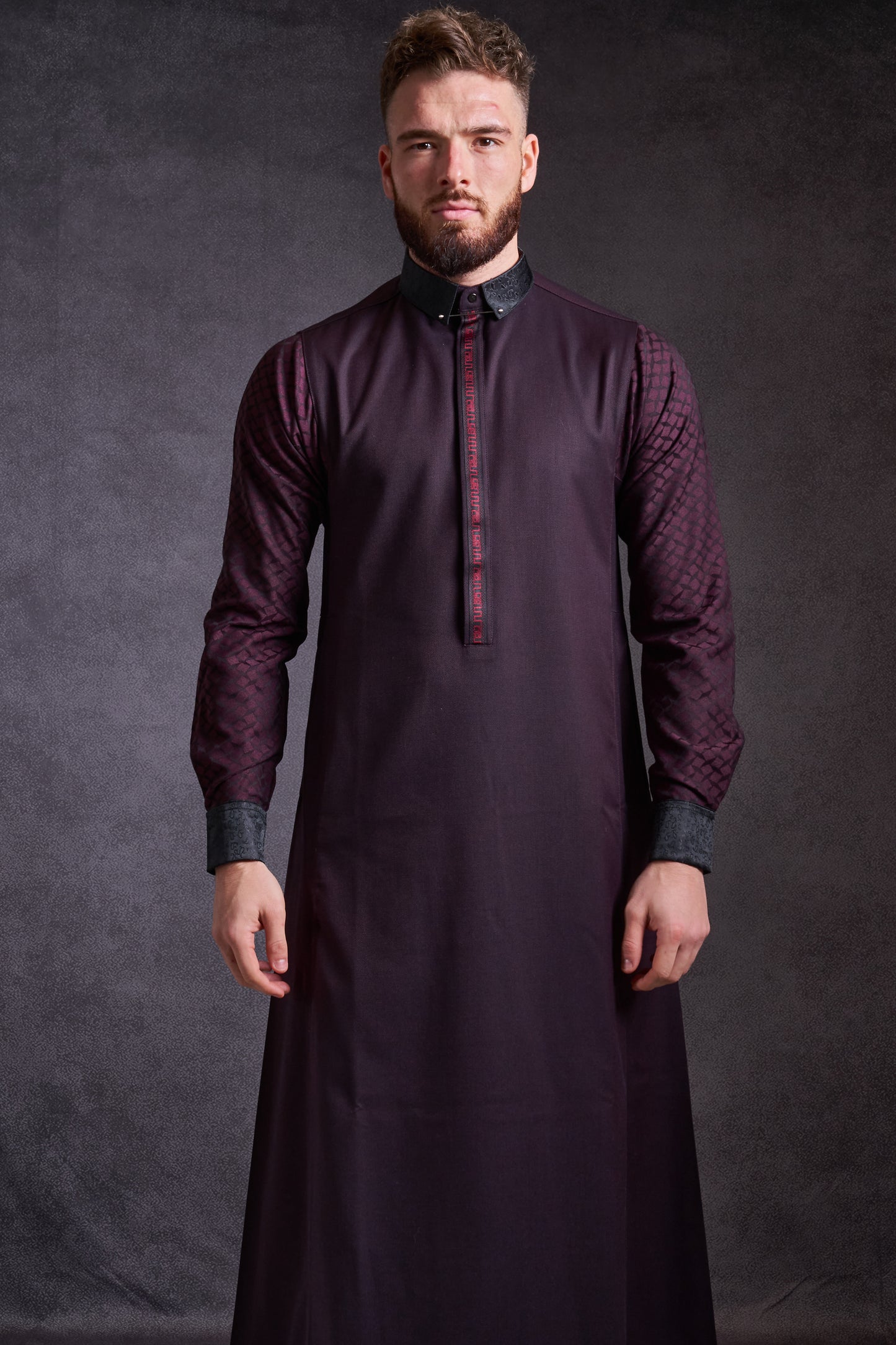 Bold Burdundy Thobe - Elegant Designer Muslim Wear from London