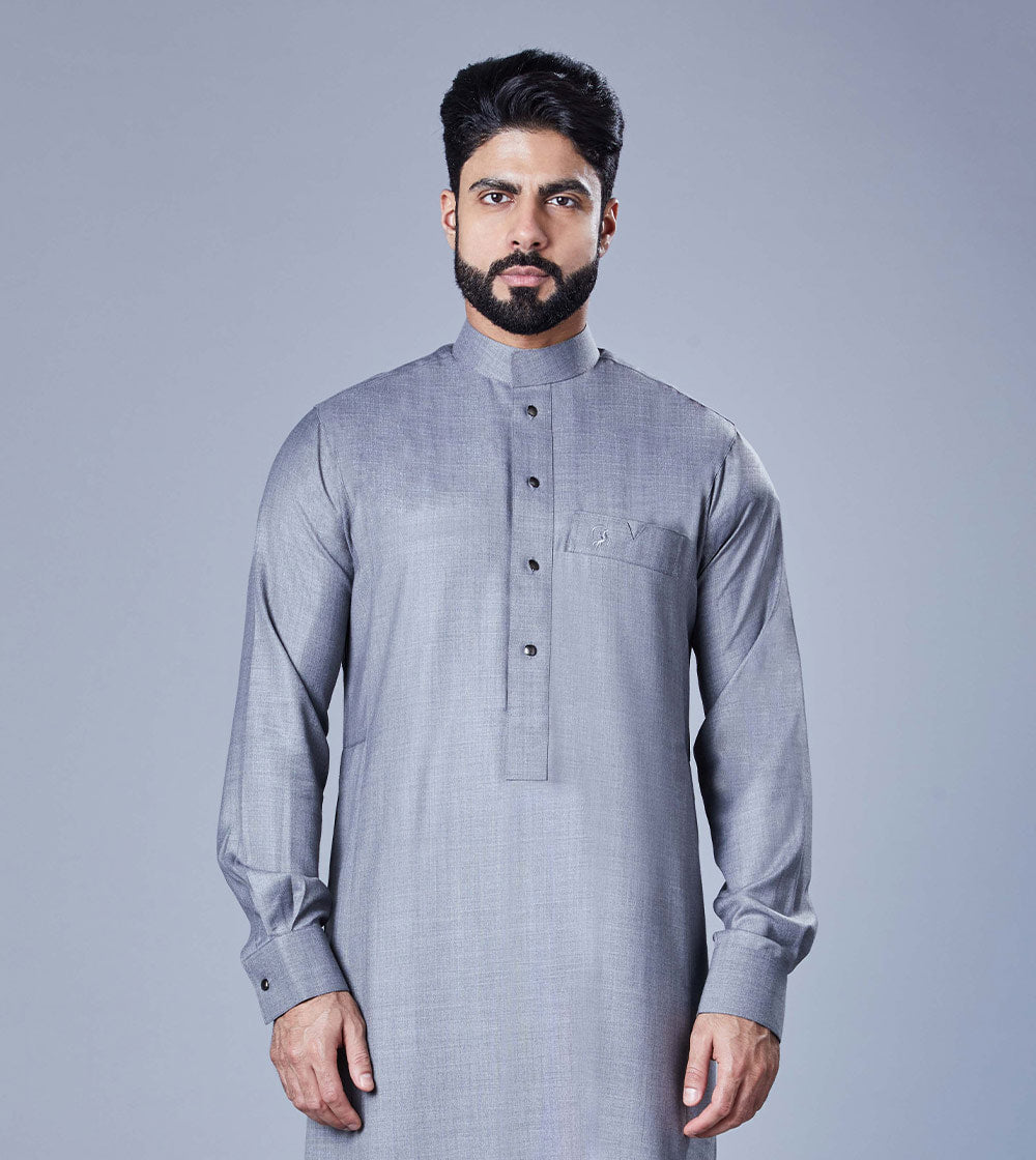 Grey Formal Thobe With Viscose Fabric