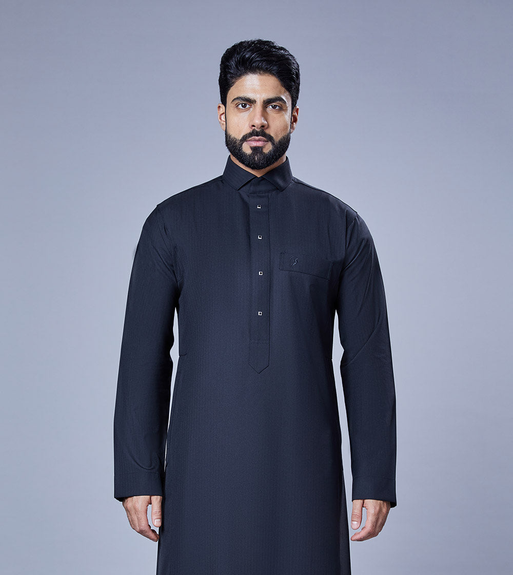 Formal Black Thobe With Wool Fabric